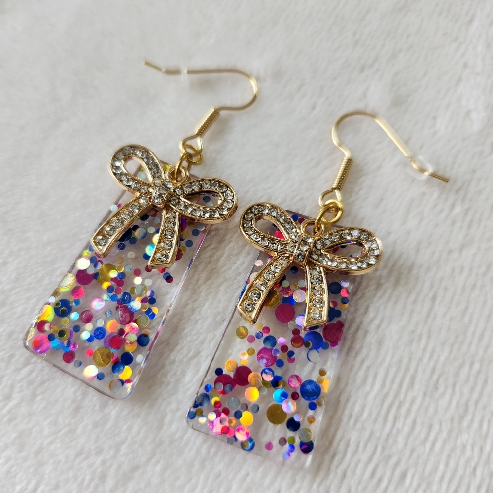 Colorful Confetti Earrings with Bow Accent